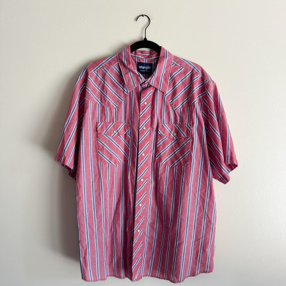 Wrangler Red White + Blue Striped Short Sleeve Button Up XL Country Western